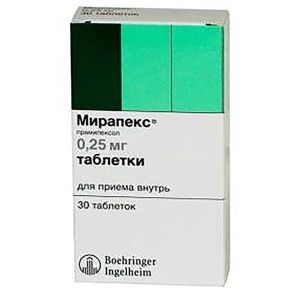 Мирапекс табл. 0.25 мг №30, Берингер Ингельхайм Фарма